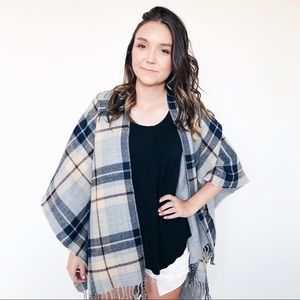 NWT Blue Plaid Fringe Poncho